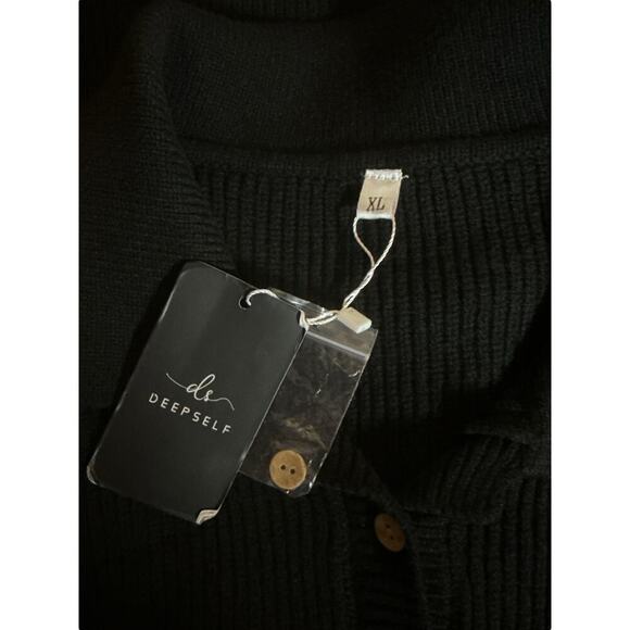 Deepself Women's Soft Lapel Ribbed Knitted Tunic Mini Dress Size XL Black NWT - Picture 8 of 9